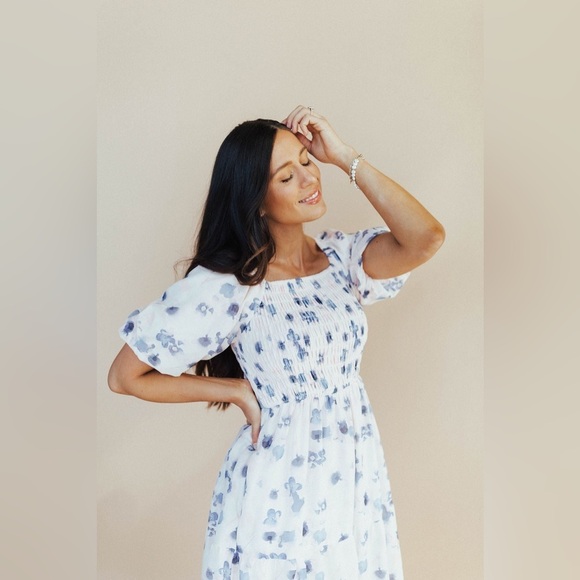 POLAGRAM Maylene Blue Floral Smocked Dress - Picture 2 of 6